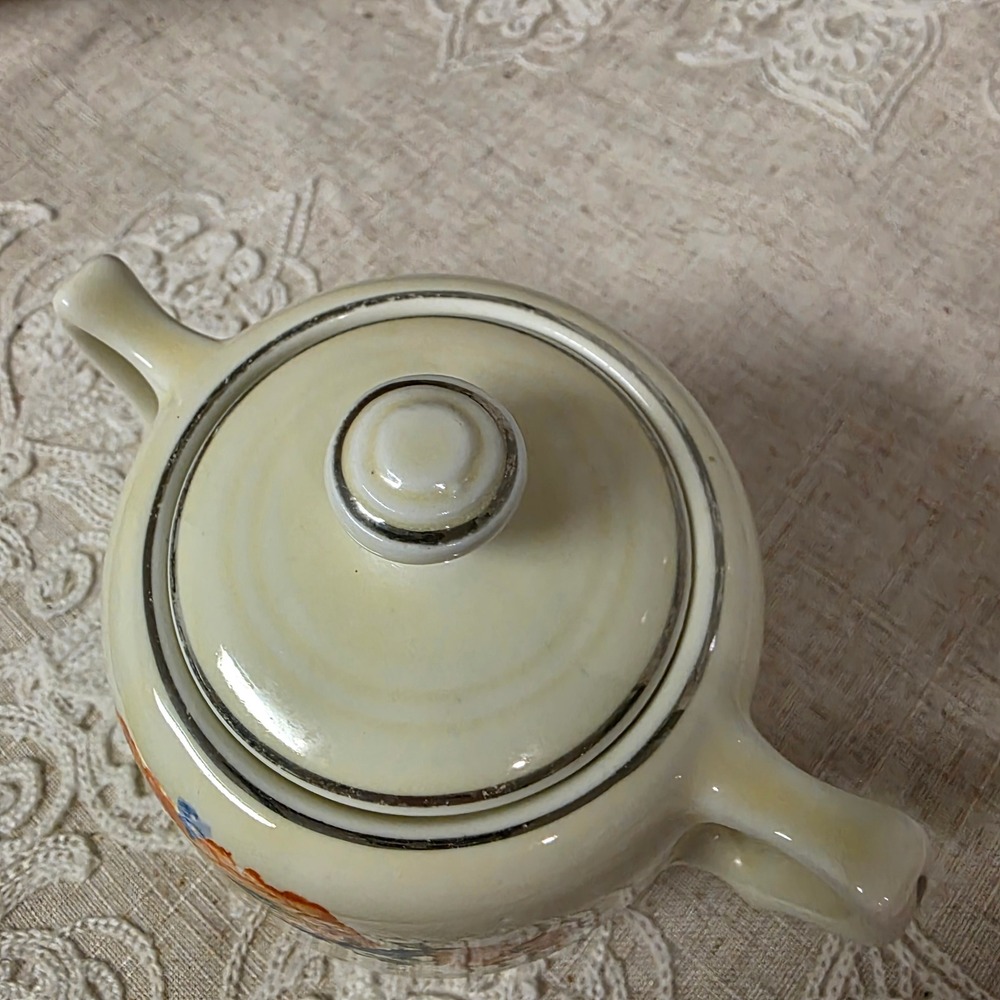 Hall's Vintage Poppy Floral Lidded Sugar Bowl Cream Orange - Picture 3 of 6